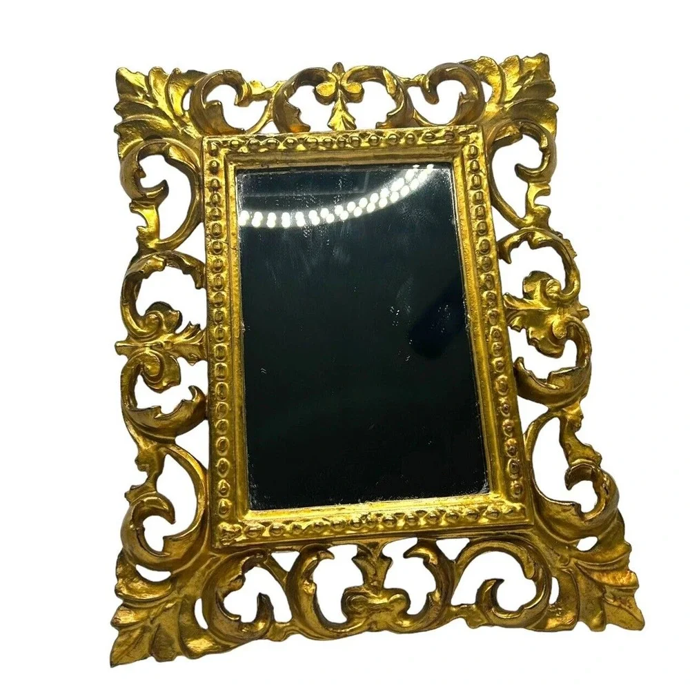 Vintage Euromarchi Gold Accent Mirror Hollywood Regency Made In Italy 8 1/2”x7”